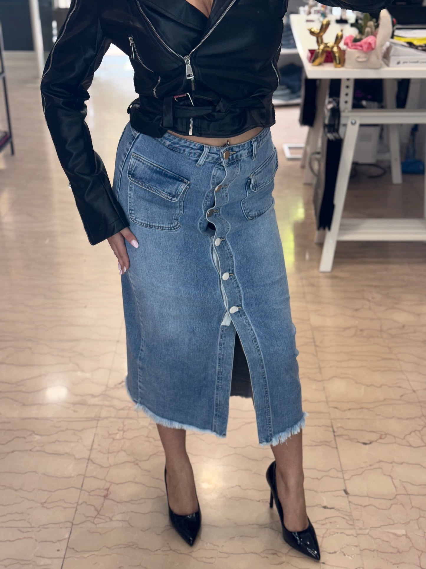 Gonna midi in denim